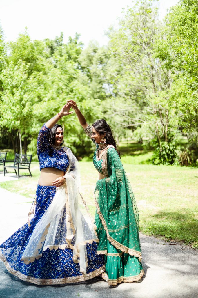 Shop indian clothes wear online canada, Omika Gudeshri Blue and Green lehengas